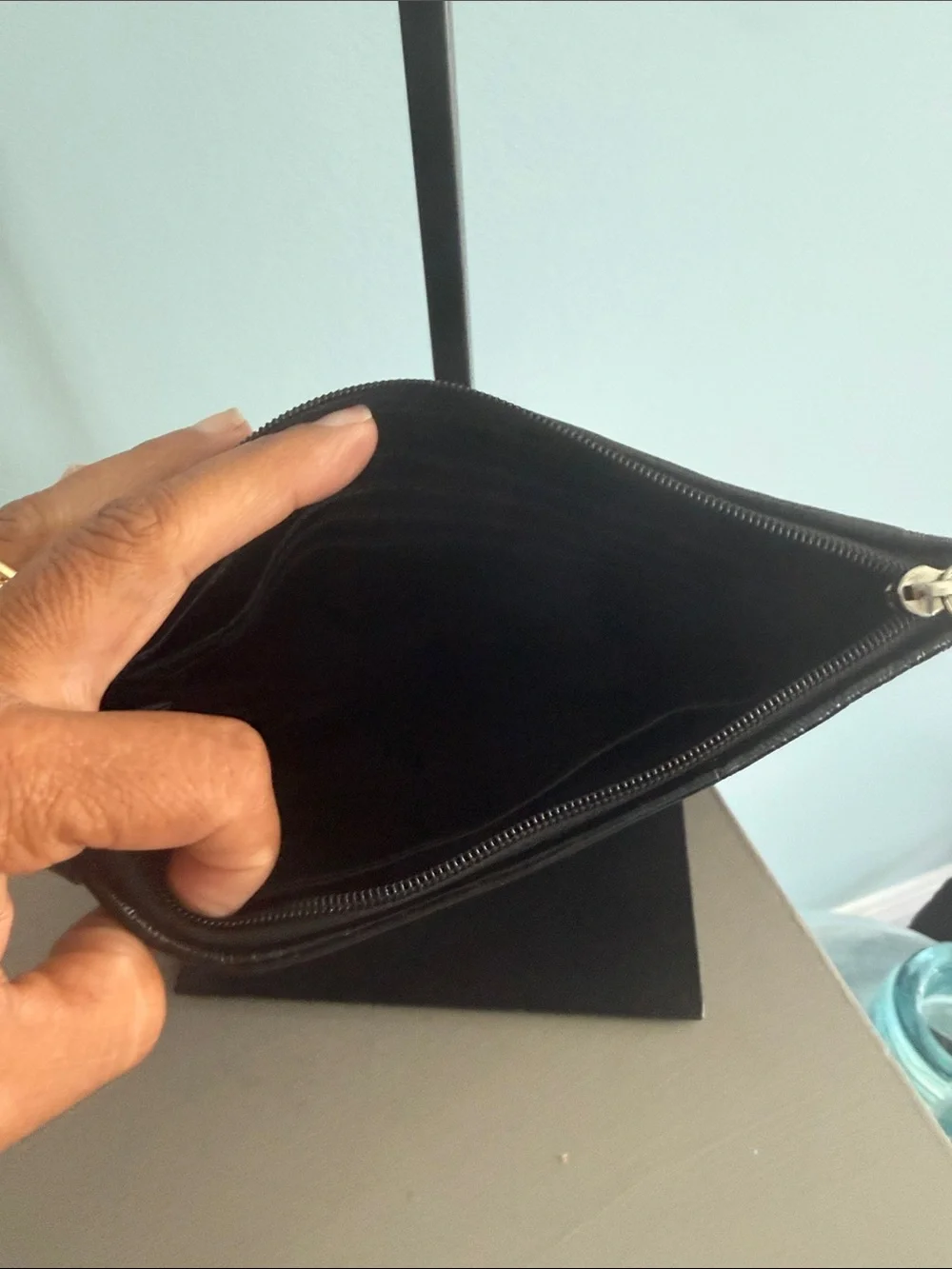 Coach Black & Tan Signature Canvas Wristlet with Leather Strap